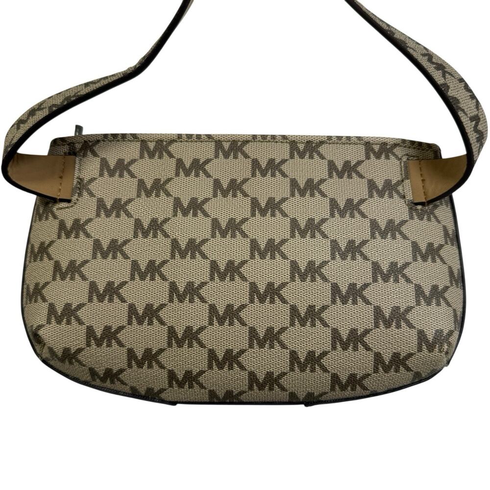 Michael Kors Signature Belt Bag White Stripe‎ Adjustable Strap MK Logo Beige - Picture 2 of 9